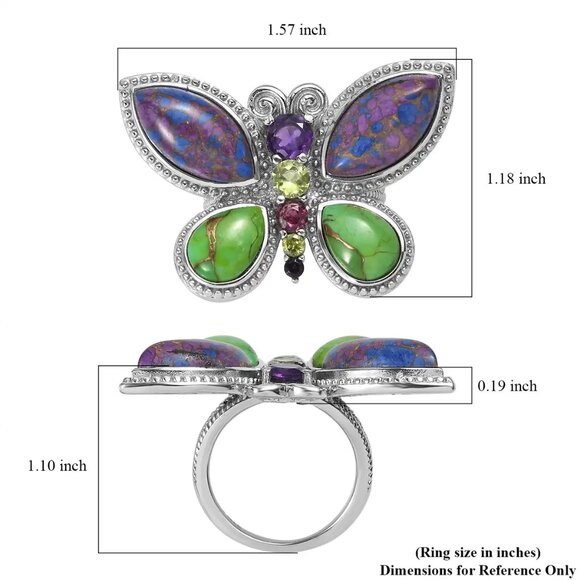 Mojave Turquoise Purple/Green/Blue Bracelet & Matching Butterfly Ring (Sz 7) NWT - Picture 12 of 16